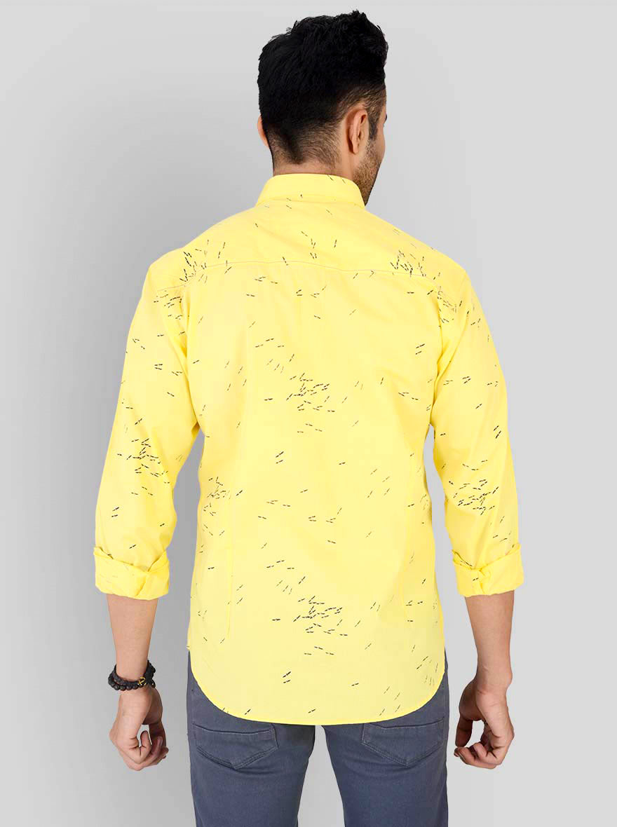 Lime Yellow Printed Slim Fit Casual Shirt | Greenfibre