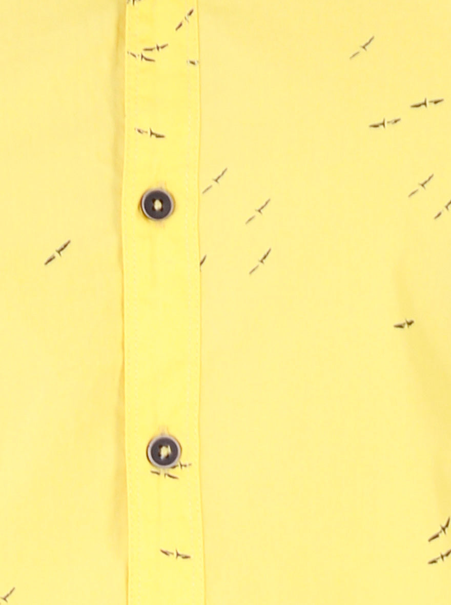 Lime Yellow Printed Slim Fit Casual Shirt | Greenfibre