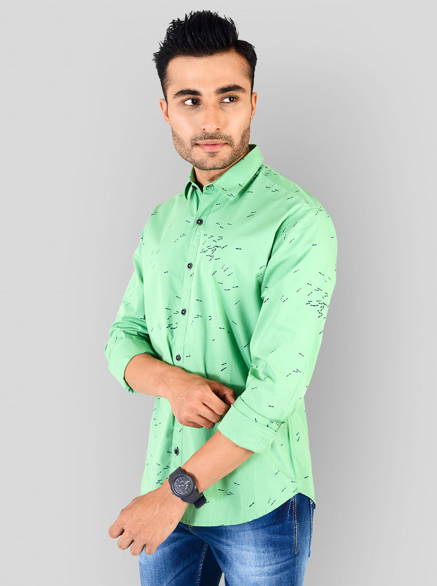 Light Green Printed Slim Fit Casual Shirt | Greenfibre