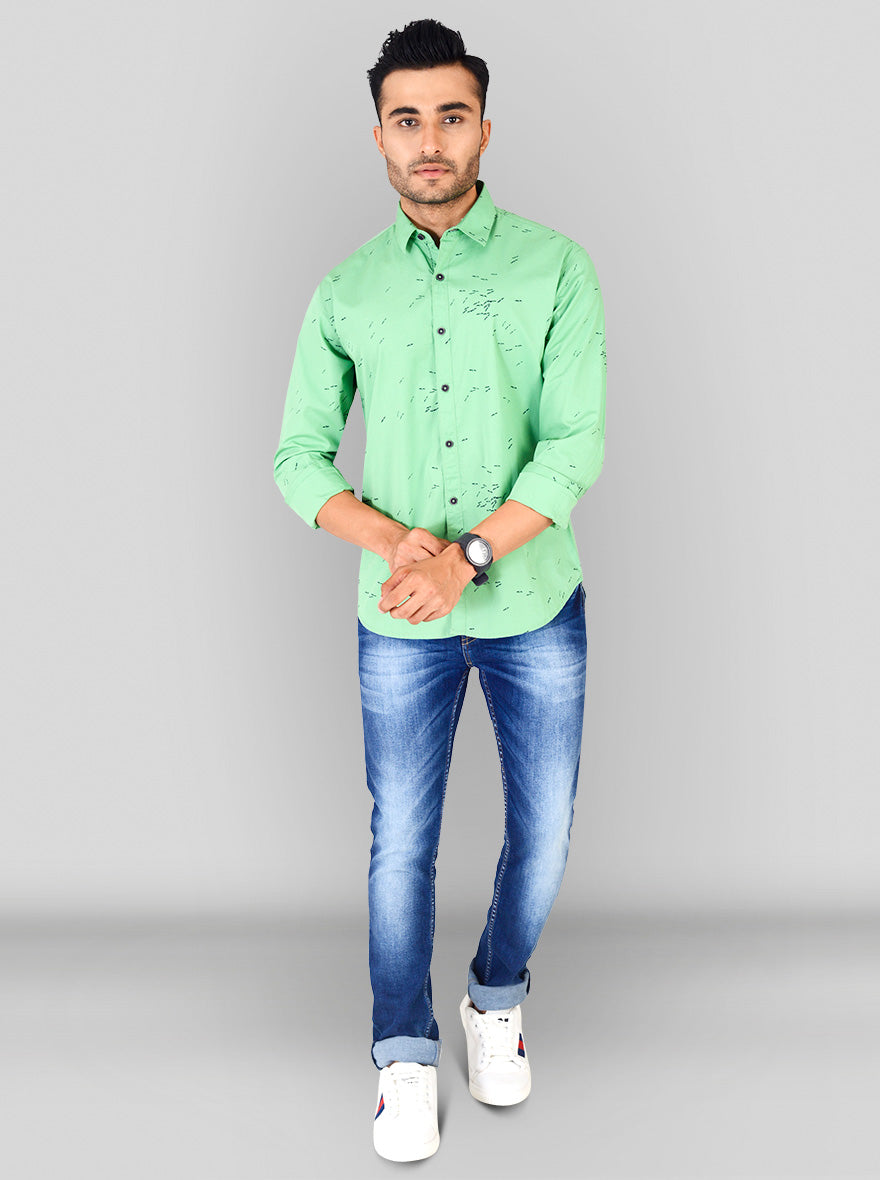 Light Green Printed Slim Fit Casual Shirt | Greenfibre