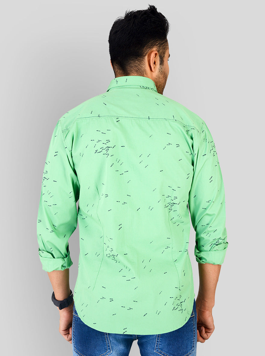 Light Green Printed Slim Fit Casual Shirt | Greenfibre