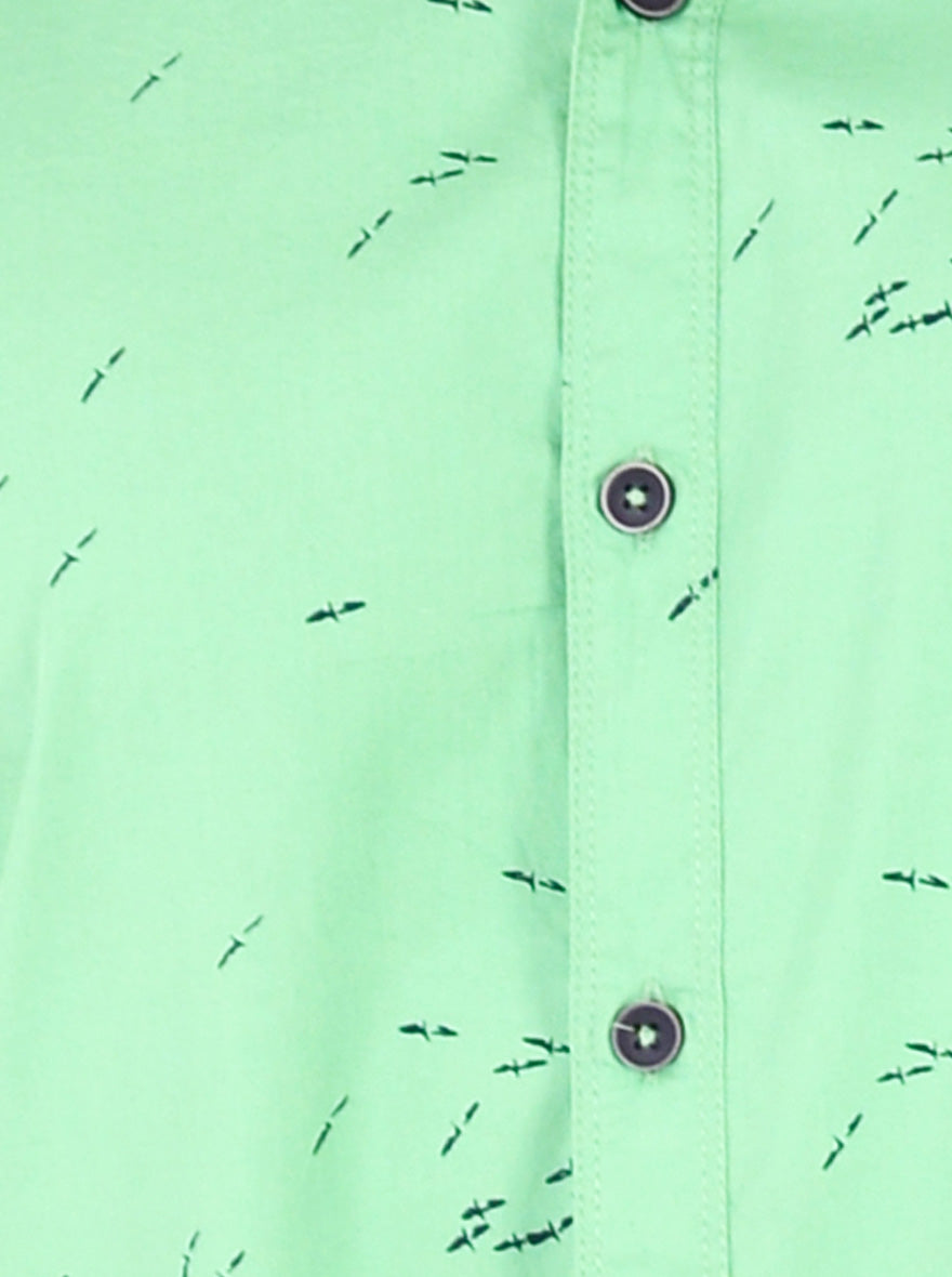 Light Green Printed Slim Fit Casual Shirt | Greenfibre