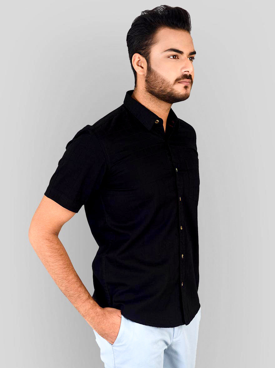 Black Checked Slim Fit Casual Shirt | Greenfibre