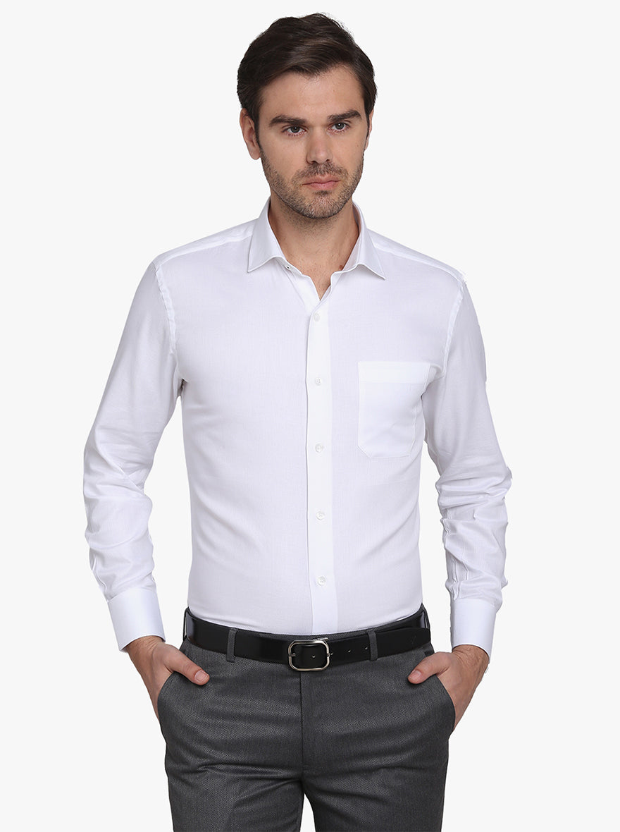 White Dobby Slim Fit Formal Shirt  | Metal