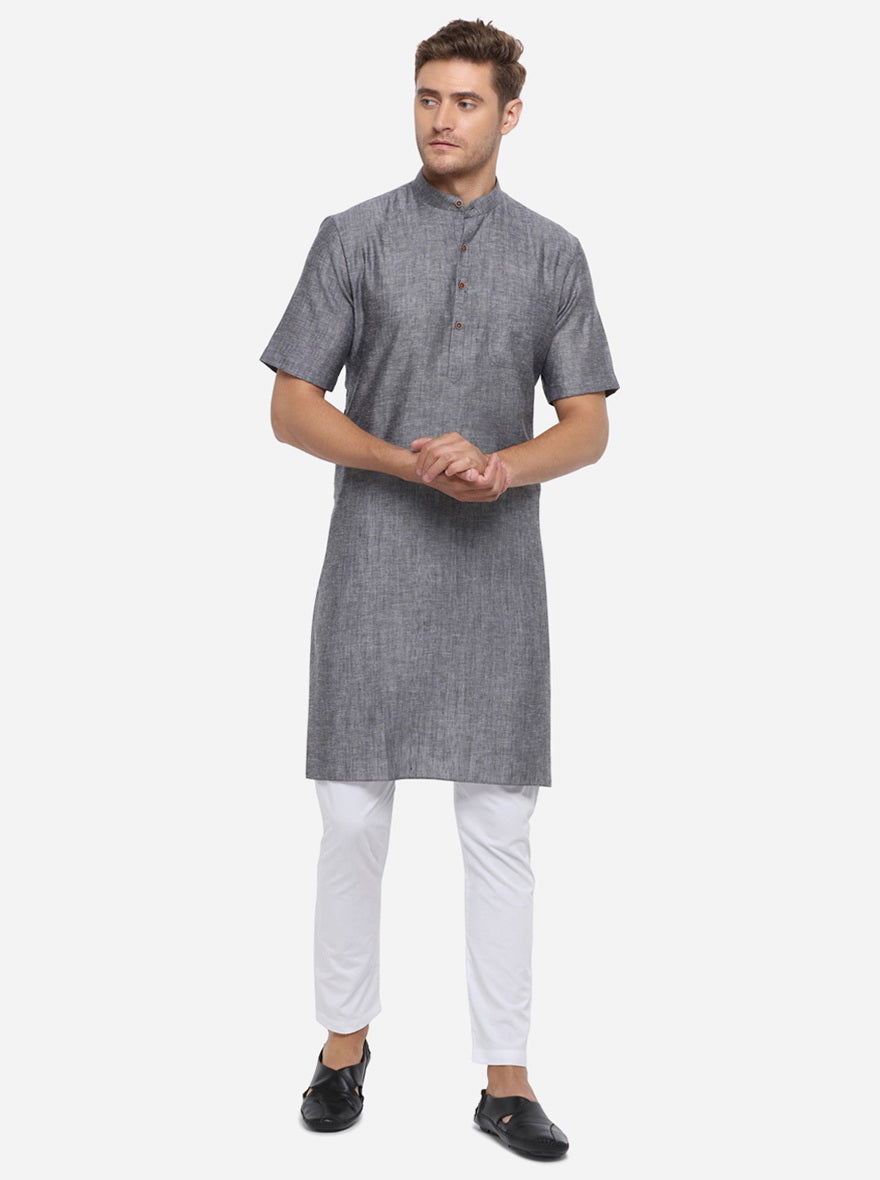 Steel Grey Self Design Regular Fit Modi Kurta | JadeBlue