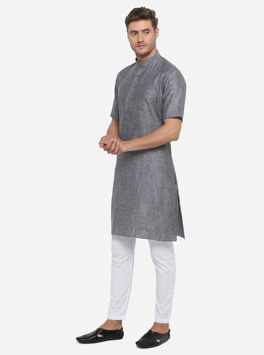 Steel Grey Self Design Regular Fit Modi Kurta | JadeBlue