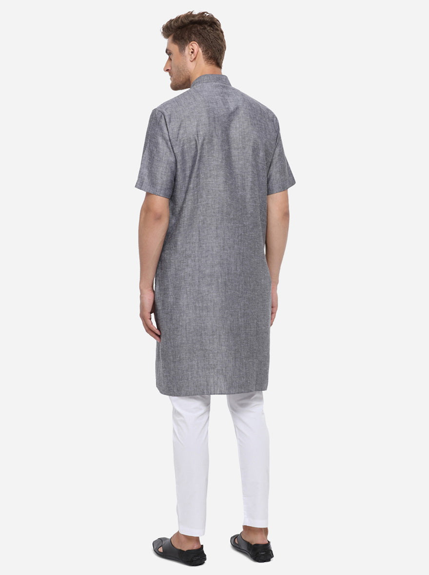 Steel Grey Self Design Regular Fit Modi Kurta | JadeBlue