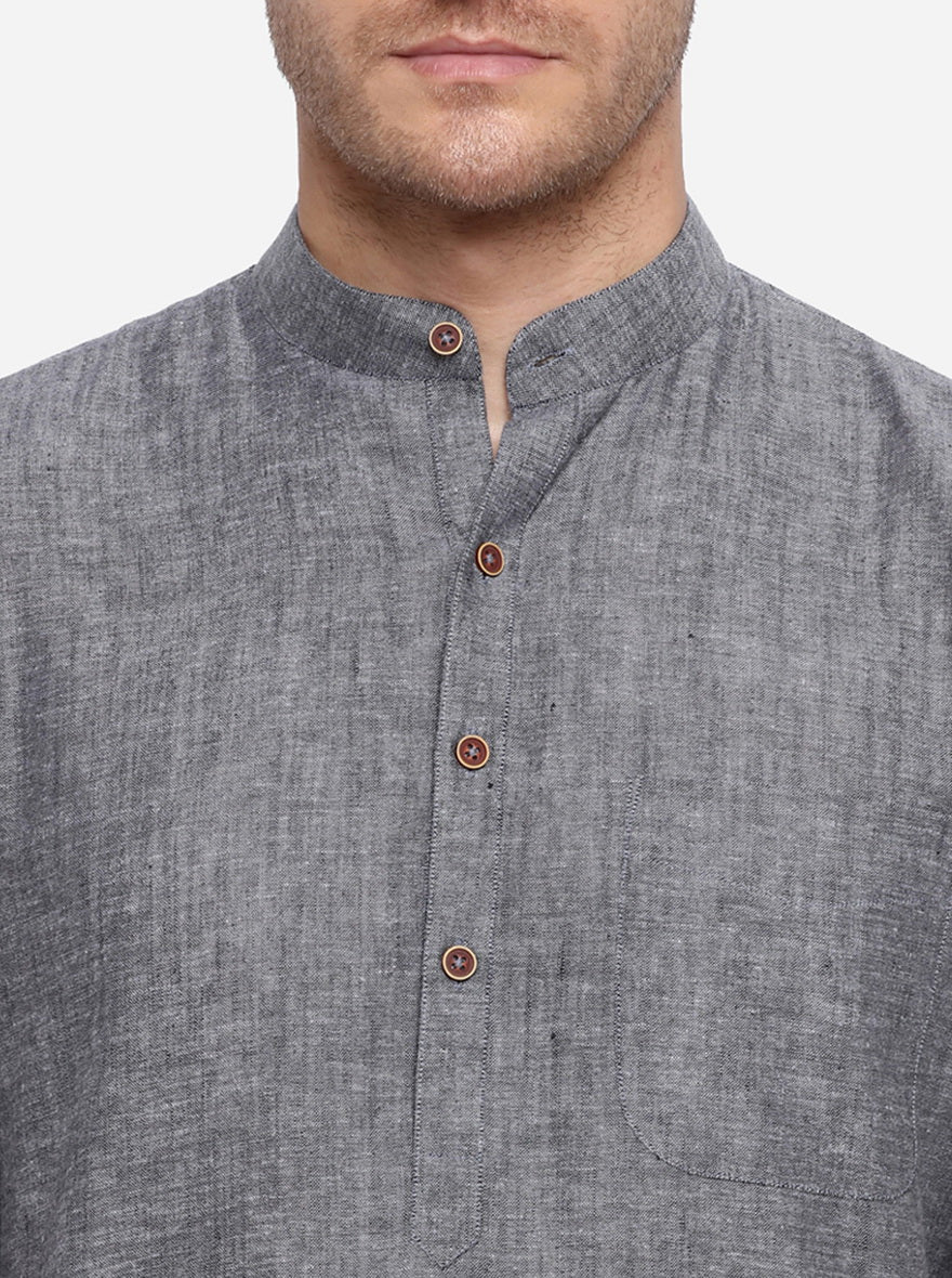 Steel Grey Self Design Regular Fit Modi Kurta | JadeBlue