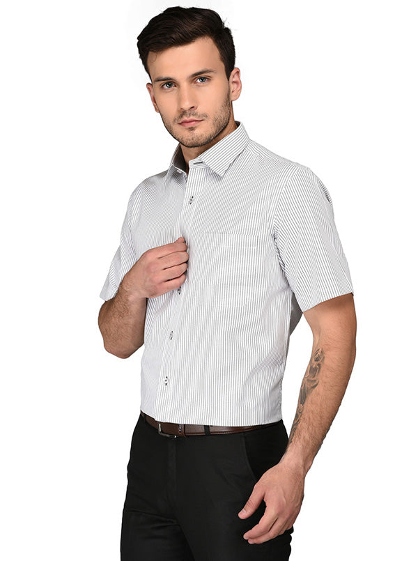 Greenfibre Black & White Striped Regular Fit Formal Shirt