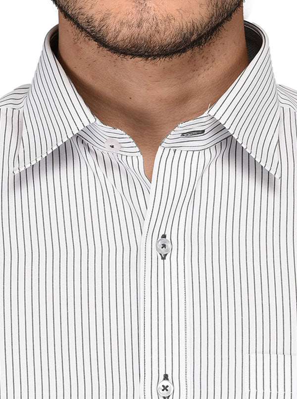 Greenfibre Black & White Striped Regular Fit Formal Shirt