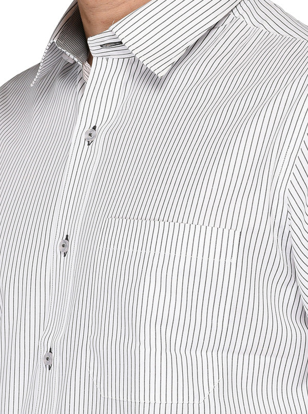 Greenfibre Black & White Striped Regular Fit Formal Shirt