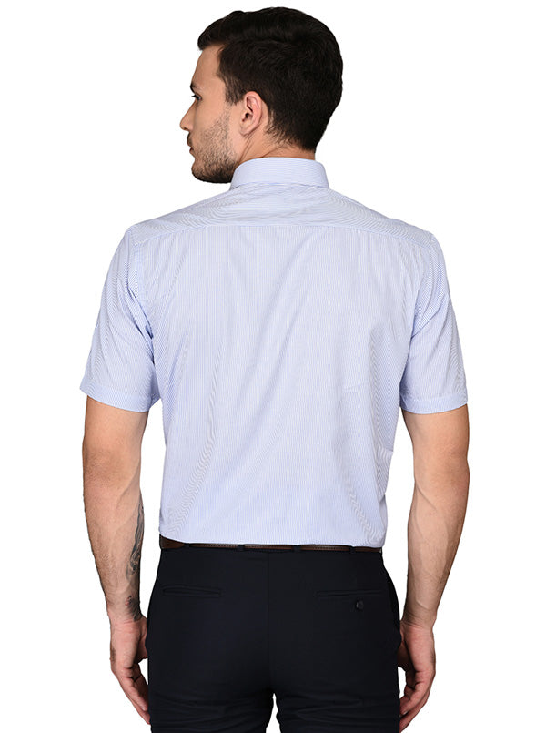 Greenfibre White & Blue Striped Regular Fit Formal Shirt