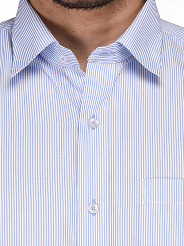 Greenfibre White & Blue Striped Regular Fit Formal Shirt