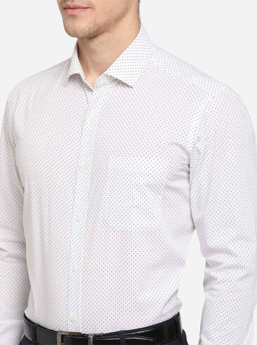 White & Blue Dotted Slim Fit Formal Shirt | Metal