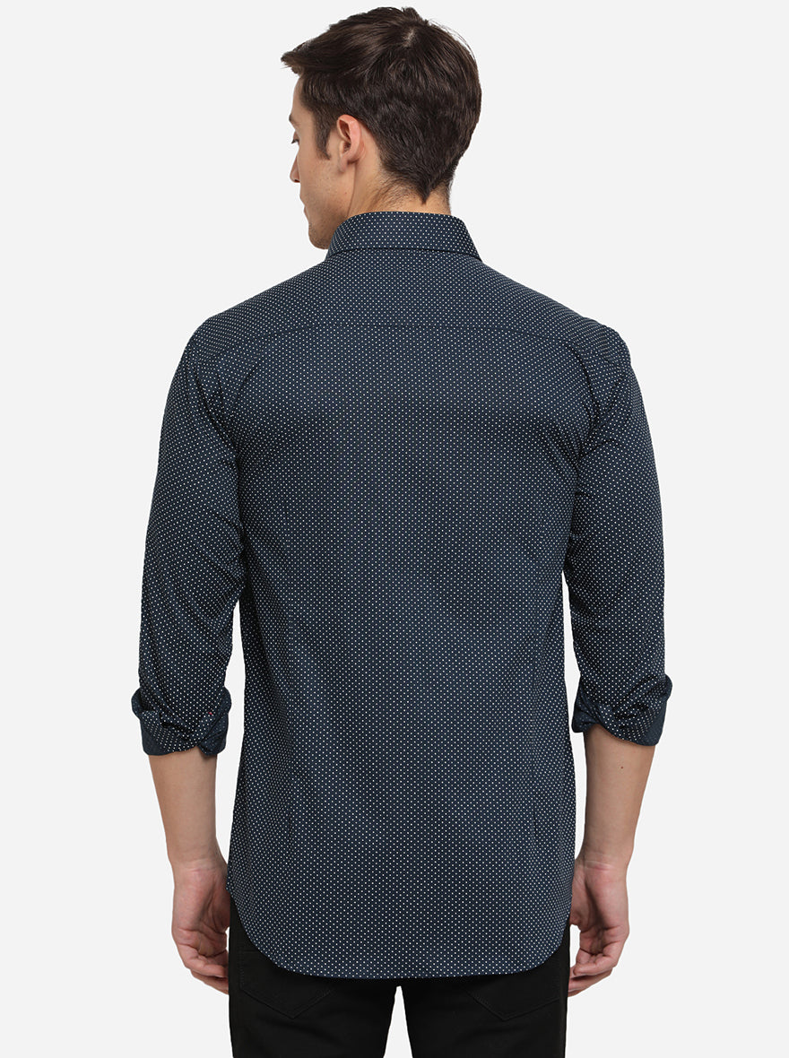 Dark Blue Printed Slim Fit Formal Shirt | Metal