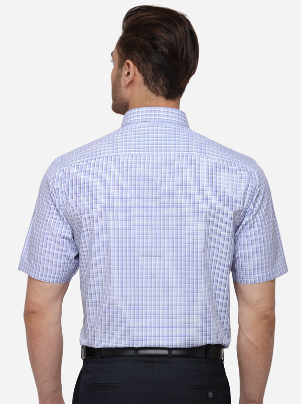 White & Blue Checked Regular Fit Formal Shirt | Greenfibre