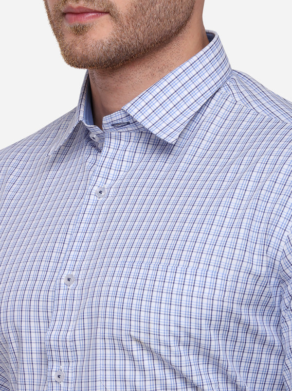 White & Blue Checked Regular Fit Formal Shirt | Greenfibre