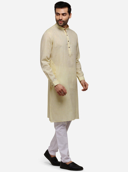Light Yellow Self Textured Regular Fit Modi Kurta | JadeBlue