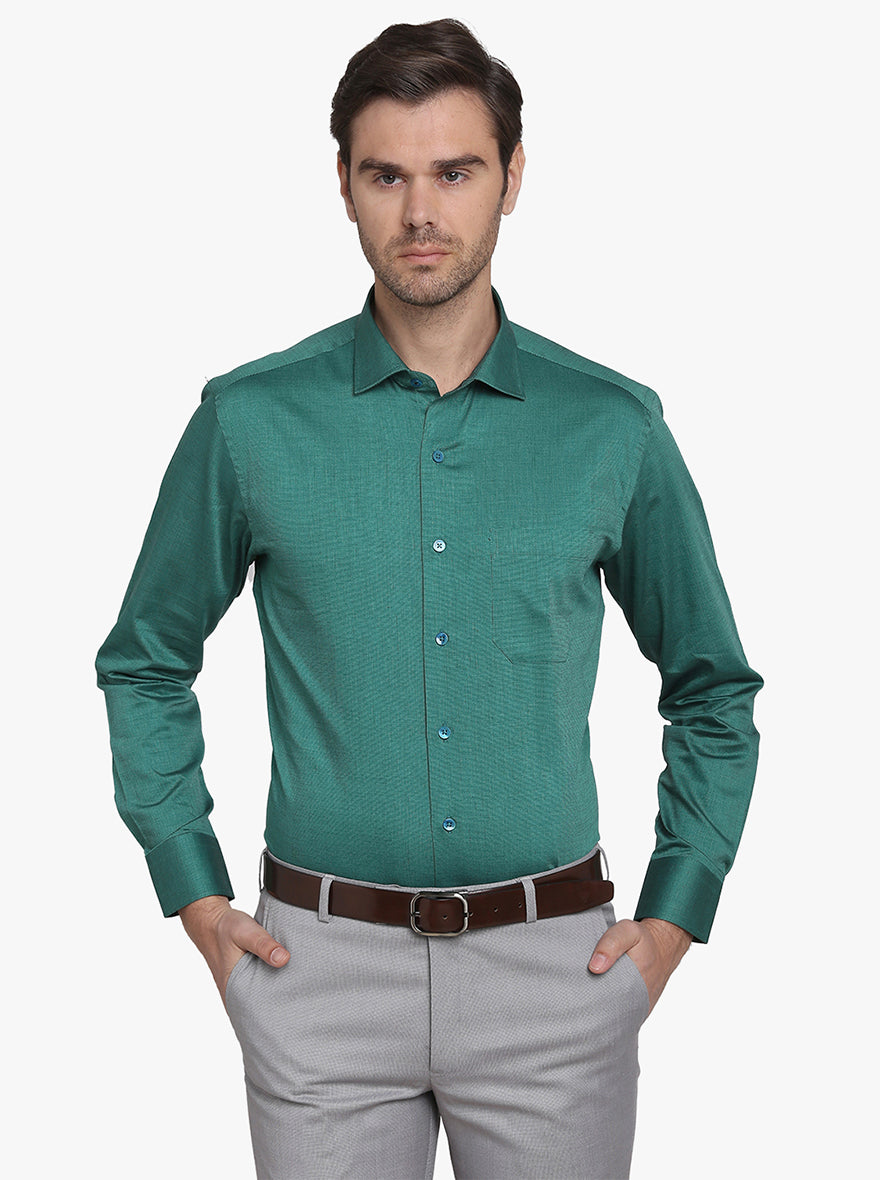 Pine Green Solid Slim Fit Formal Shirt  | Metal