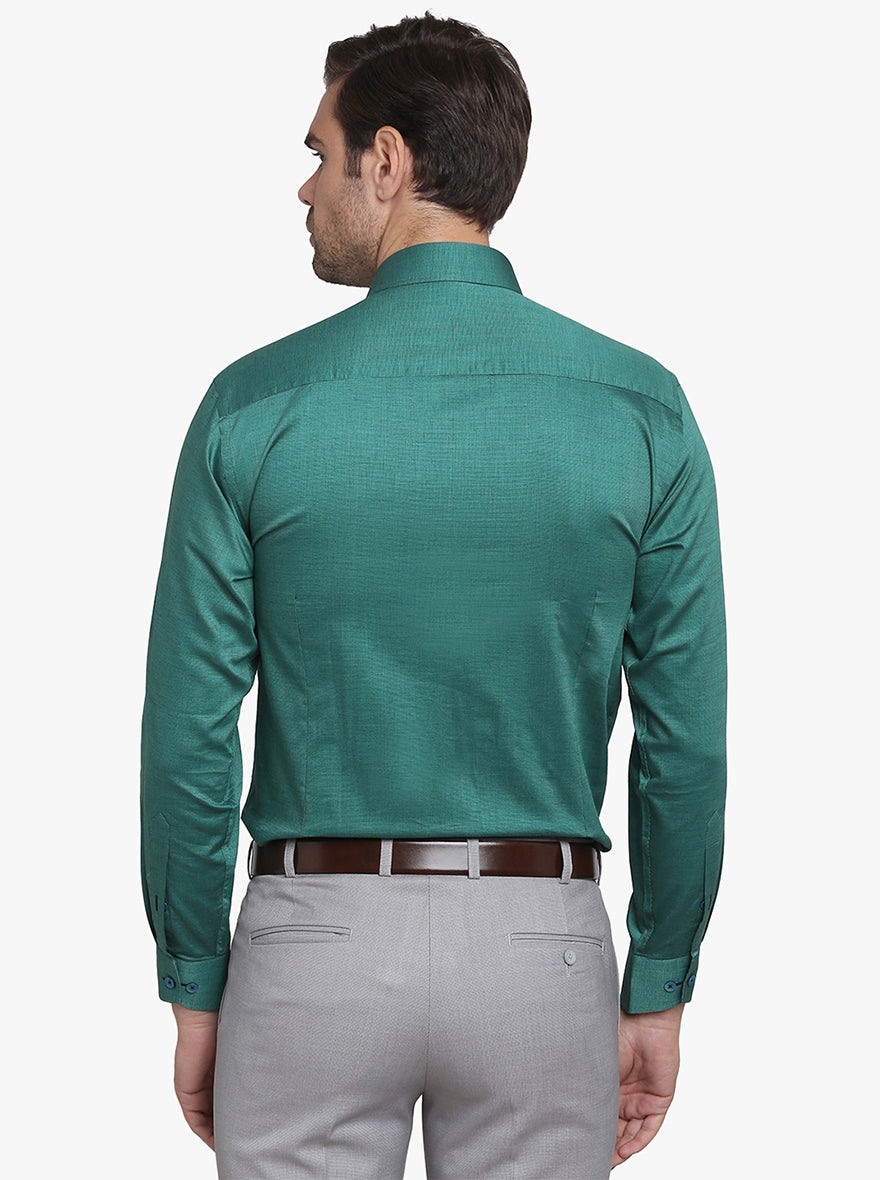 Pine Green Solid Slim Fit Formal Shirt  | Metal