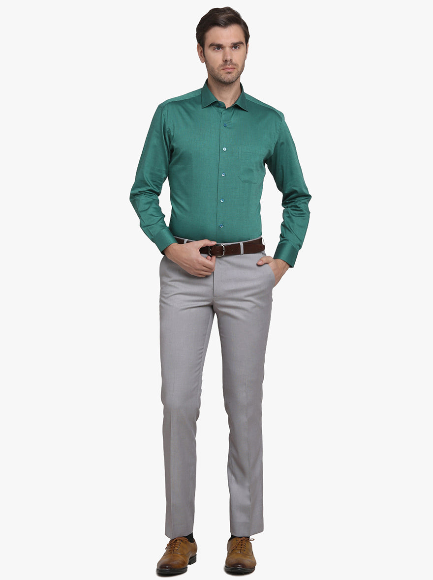 Pine Green Solid Slim Fit Formal Shirt  | Metal