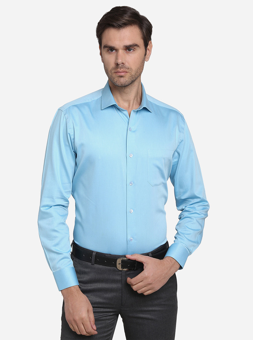 Sky Blue Dobby Slim Fit Formal Shirt | Metal