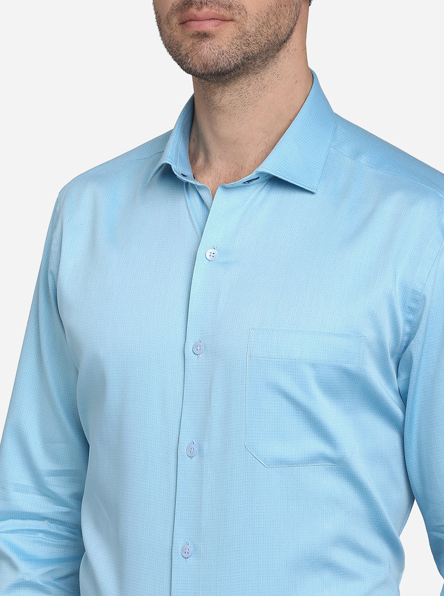 Sky Blue Dobby Slim Fit Formal Shirt | Metal