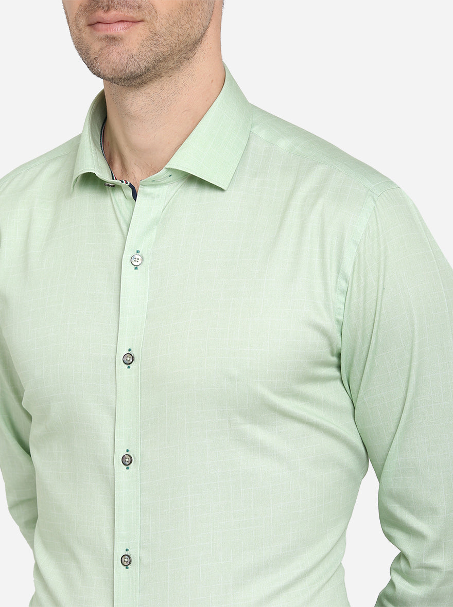 Pastel Green Printed Slim Fit Party Wear Shirt | JB Studio