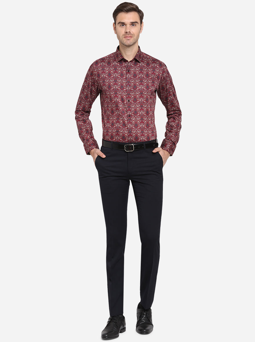 Maroon Printed Slim Fit Party Wear Shirt | JB Studio