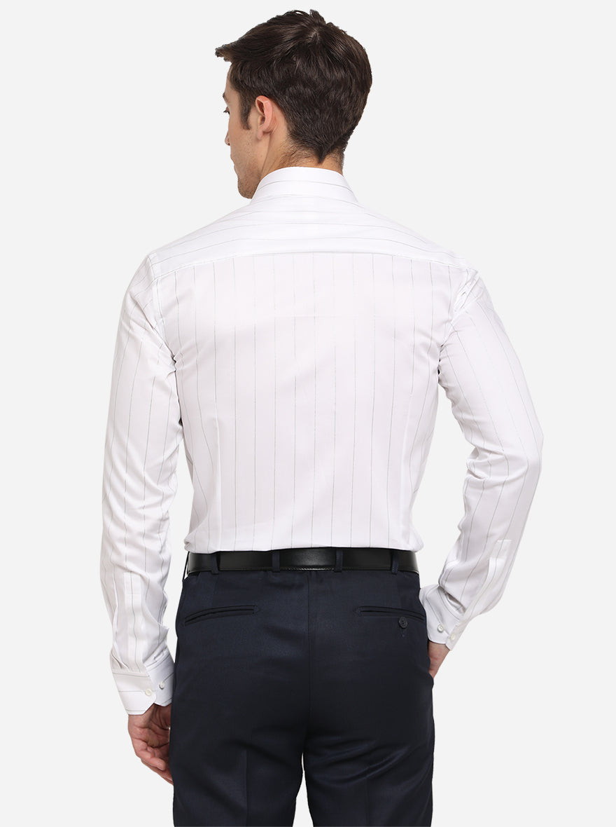 White & Silver Striped Slim Fit Party Wear Shirt | JB Studio