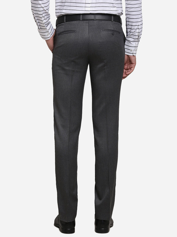 Dark Grey Solid Slim Fit Formal Trouser | Metal