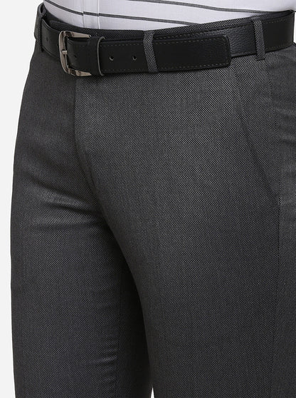 Dark Grey Solid Slim Fit Formal Trouser | Metal