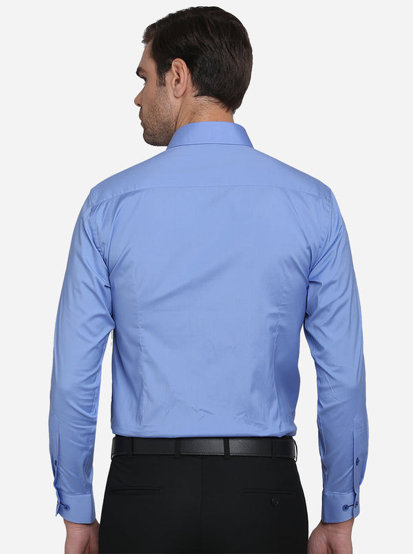 Sky Blue Solid Slim Fit Formal Shirt  | Metal