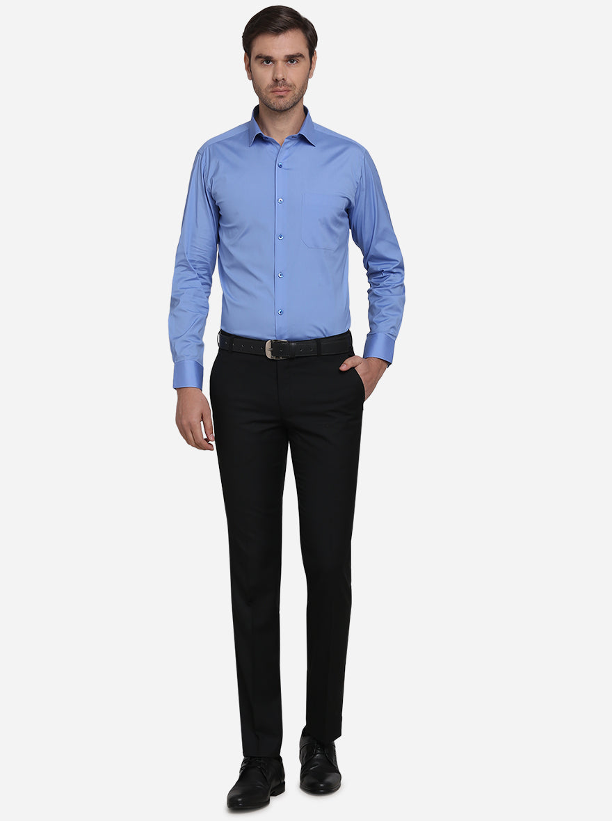 Sky Blue Solid Slim Fit Formal Shirt  | Metal