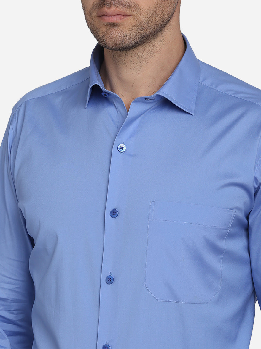 Sky Blue Solid Slim Fit Formal Shirt  | Metal