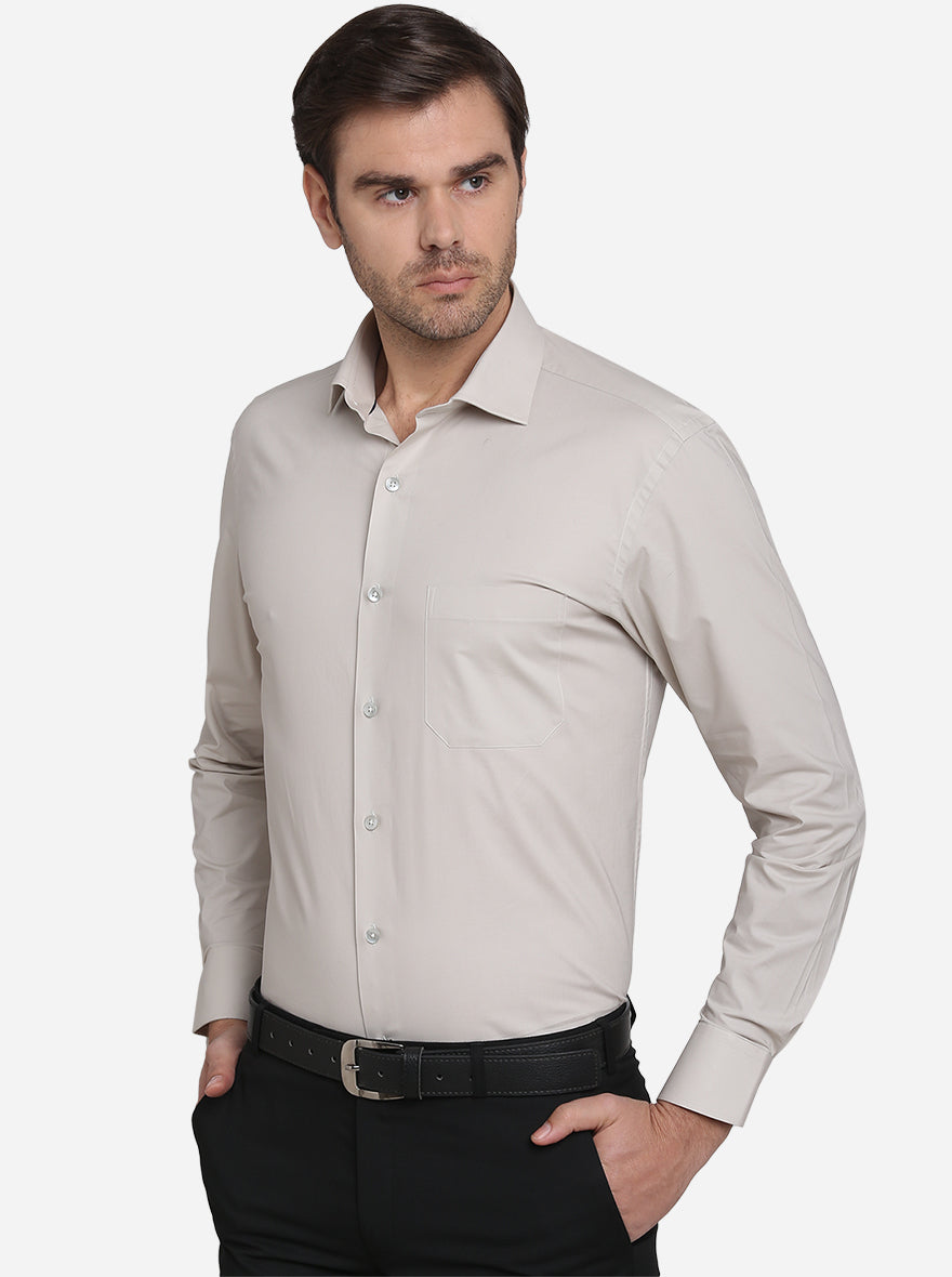 Stone Grey Solid Slim Fit Formal Shirt  | Metal