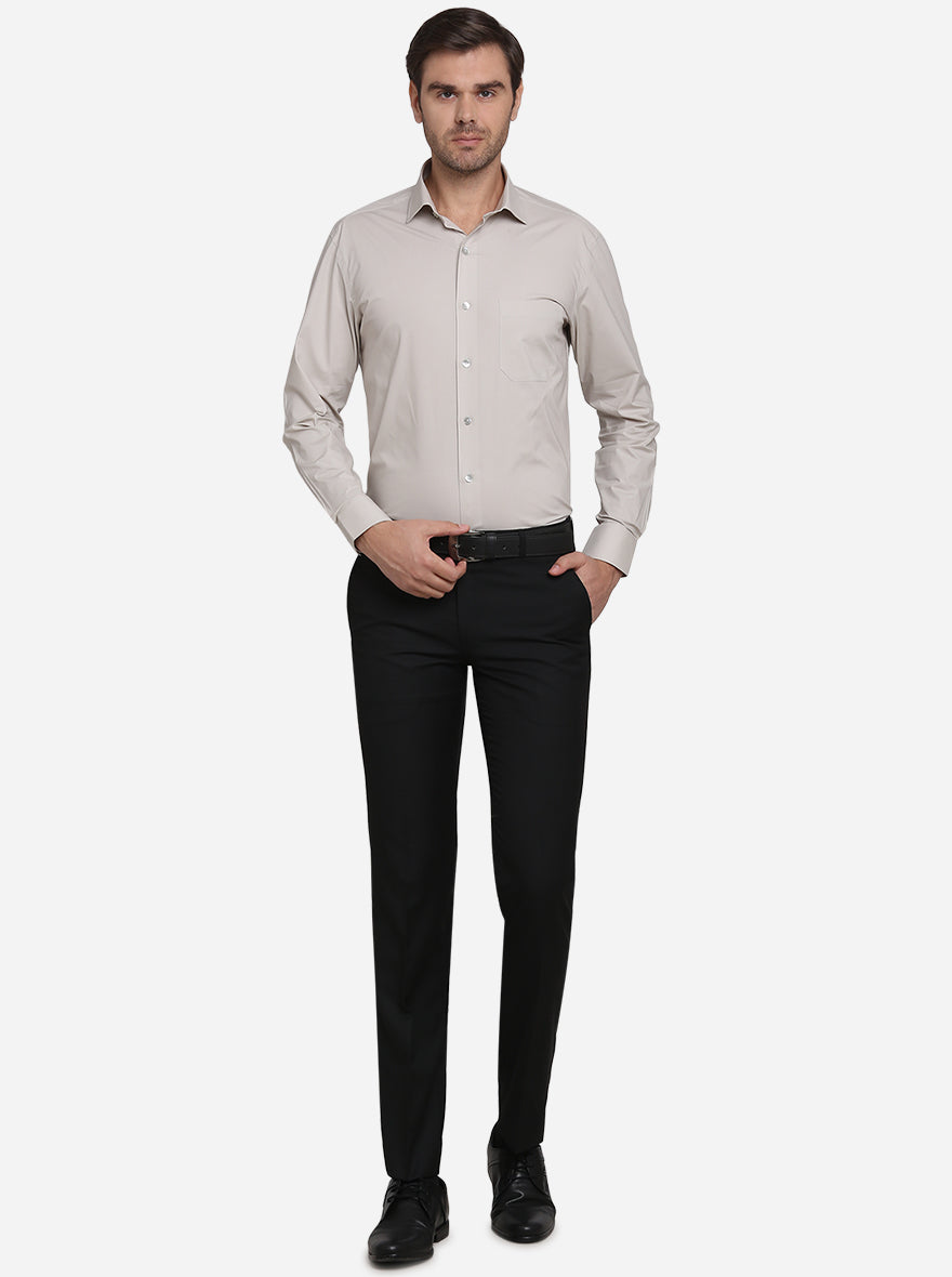 Stone Grey Solid Slim Fit Formal Shirt  | Metal