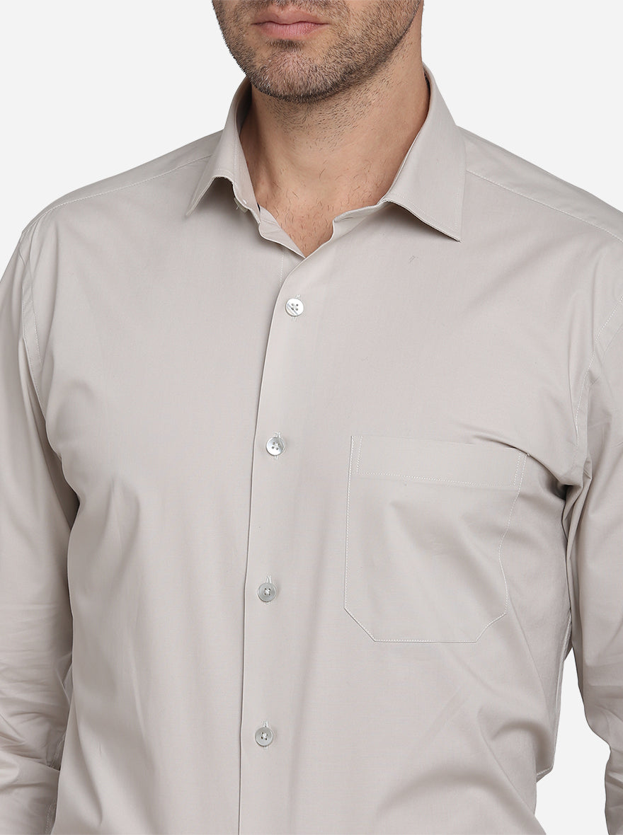 Stone Grey Solid Slim Fit Formal Shirt  | Metal