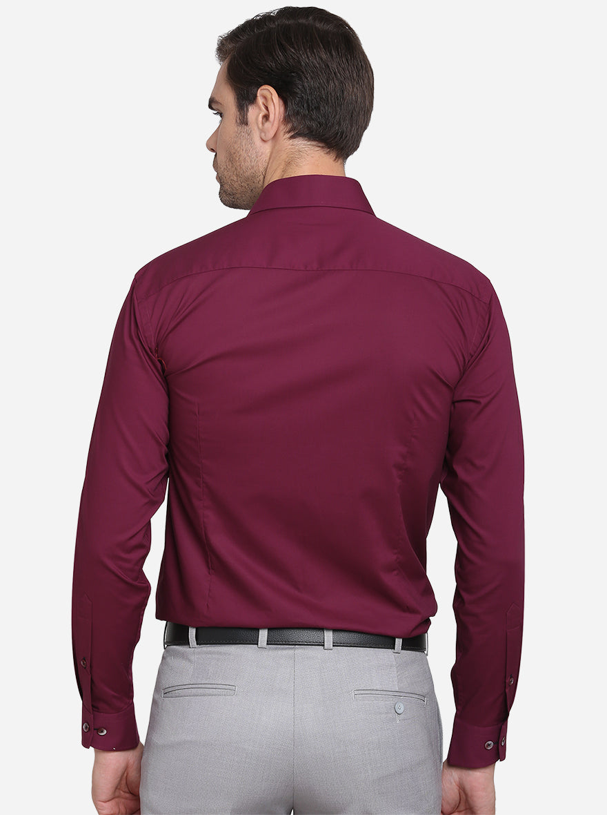 Crush Berry Red Solid Slim Fit Formal Shirt  | Metal