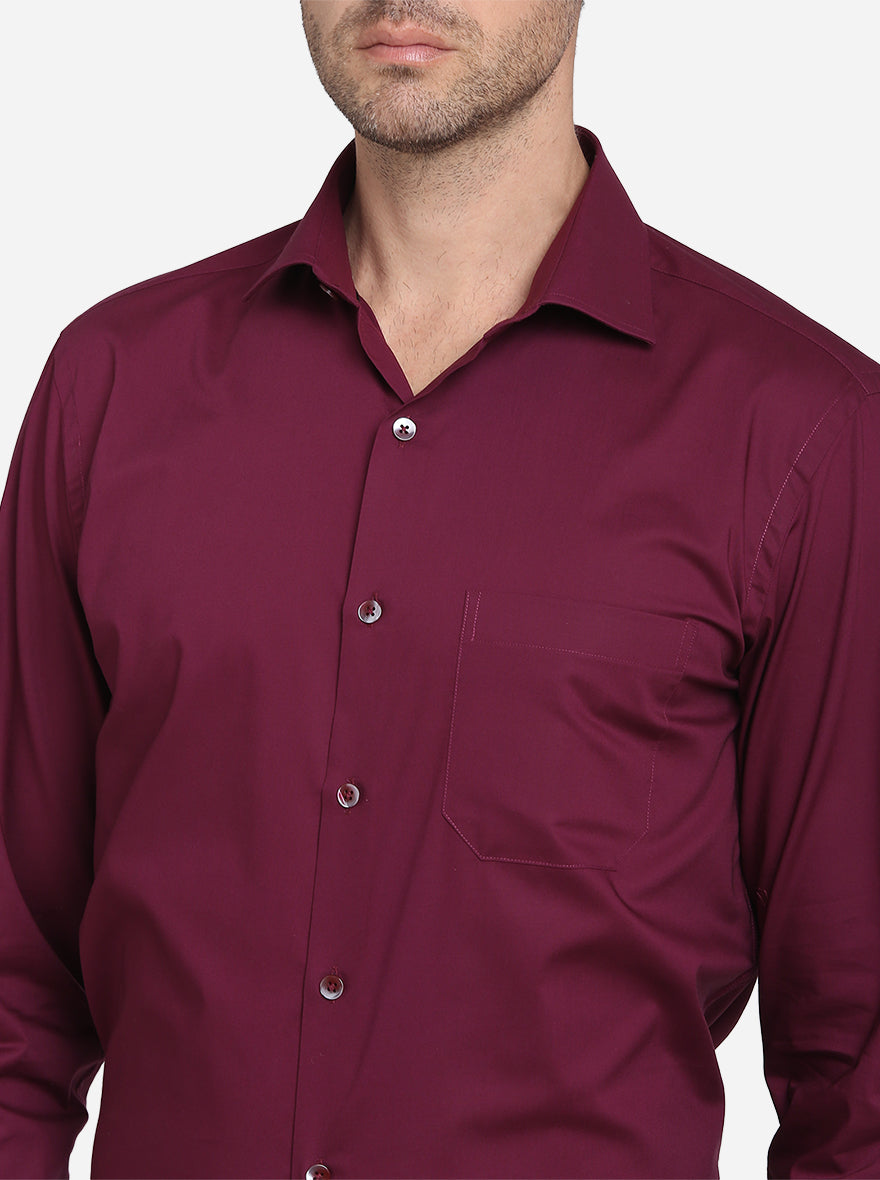 Crush Berry Red Solid Slim Fit Formal Shirt  | Metal