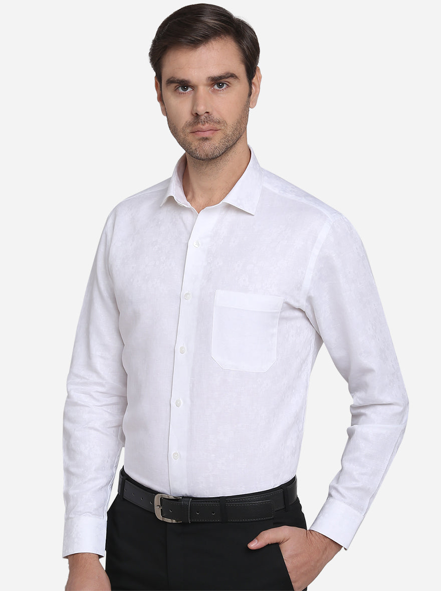 White Printed Slim Fit Formal Shirt  | Metal