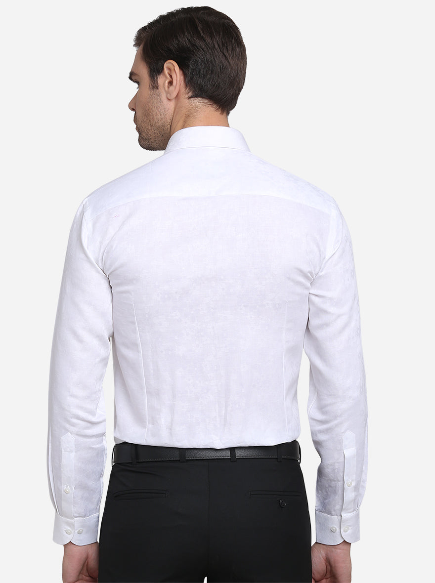 White Printed Slim Fit Formal Shirt  | Metal