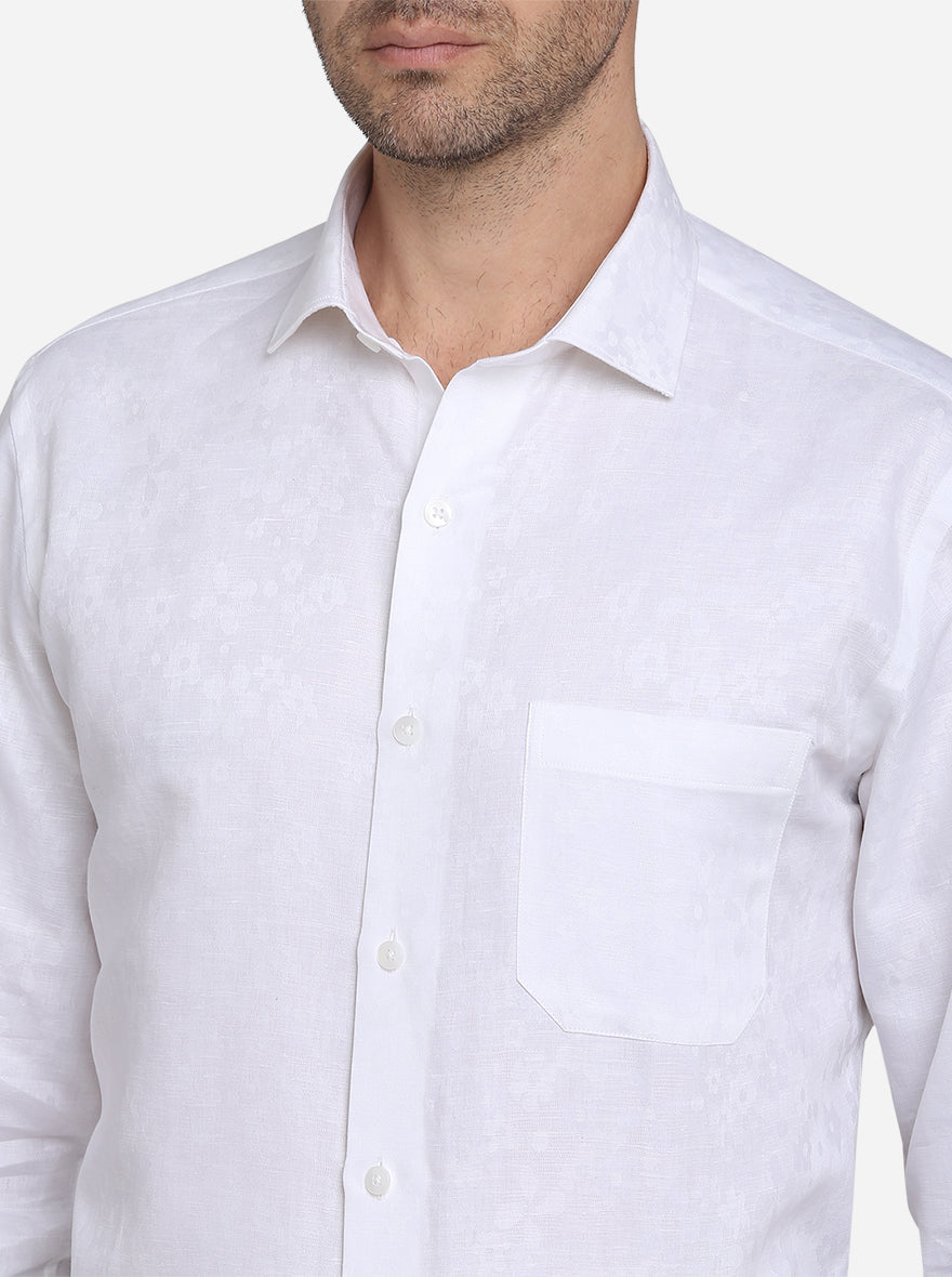 White Printed Slim Fit Formal Shirt  | Metal