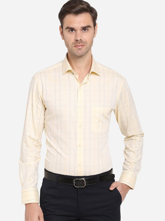 Yellow & Blue Checked Slim Fit Formal Shirt | Metal