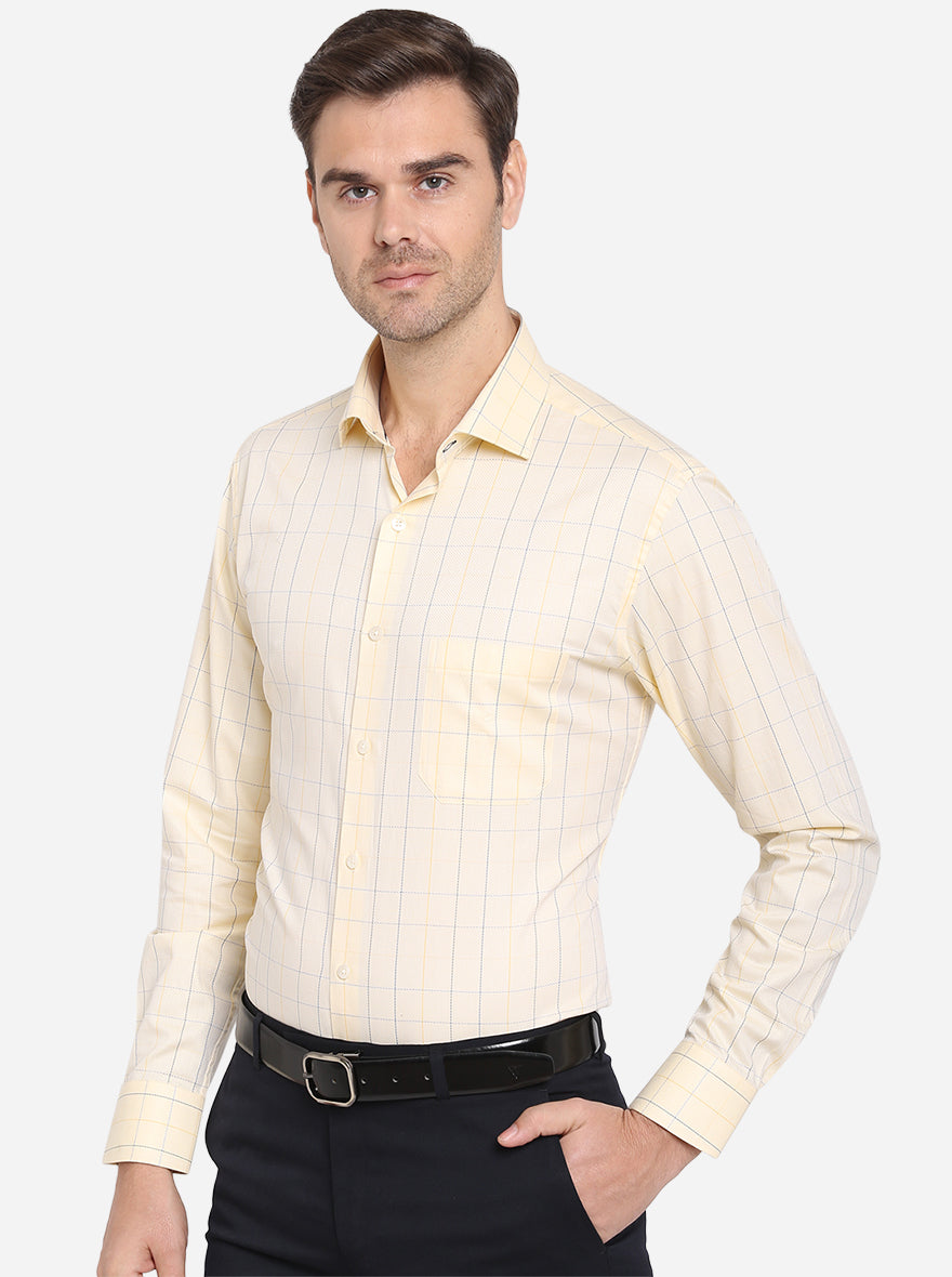 Yellow & Blue Checked Slim Fit Formal Shirt | Metal