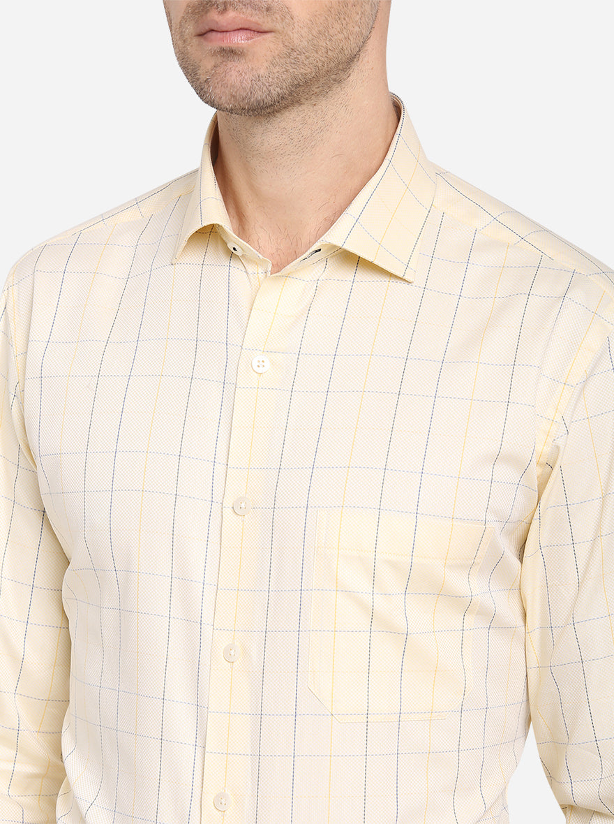 Yellow & Blue Checked Slim Fit Formal Shirt | Metal