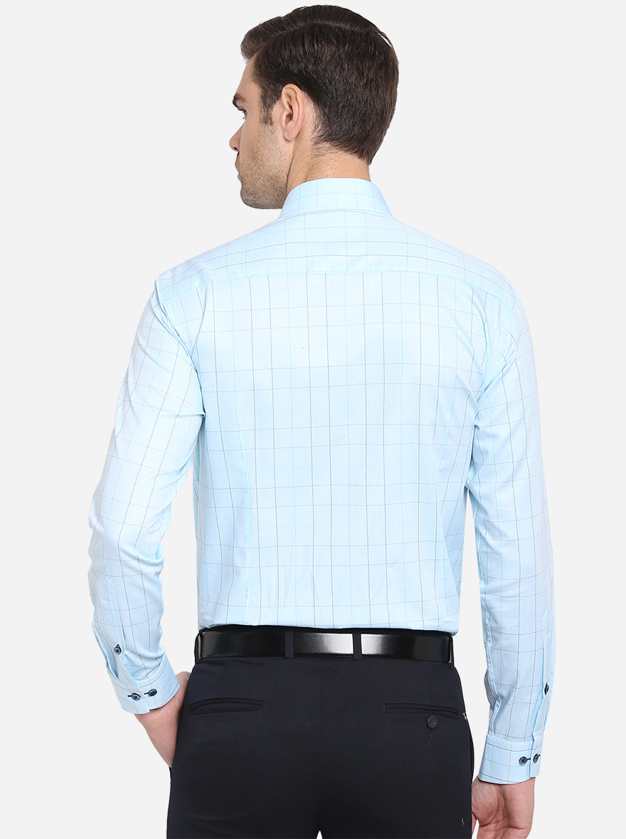 Mint Blue Checked Slim Fit Formal Shirt | Metal