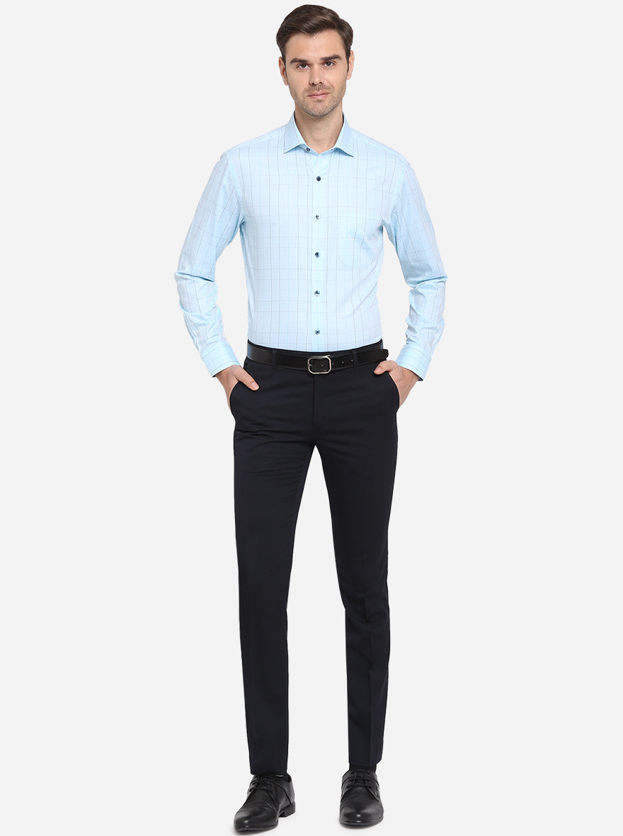 Mint Blue Checked Slim Fit Formal Shirt | Metal