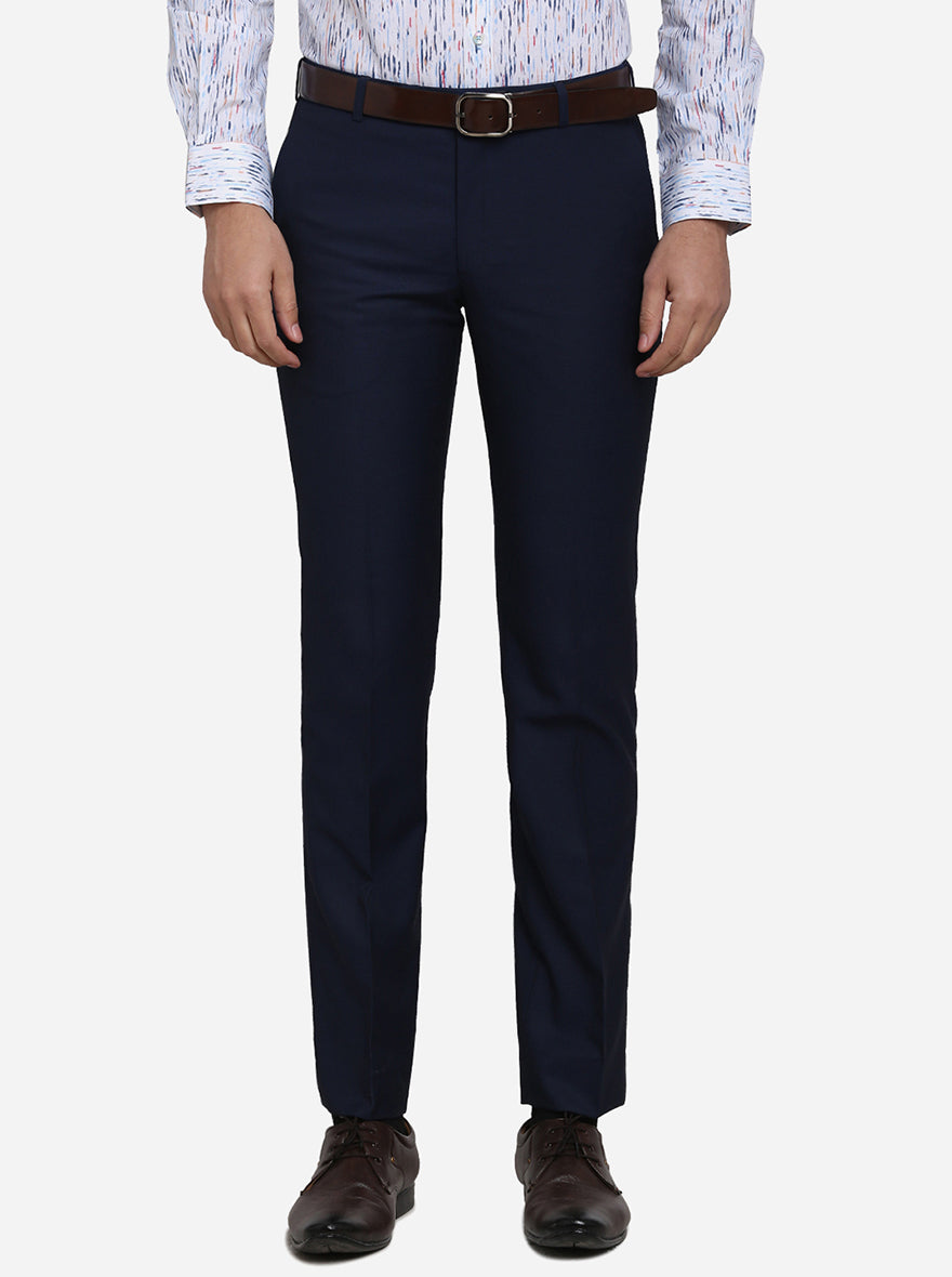 Navy Blue Solid Slim Fit Formal Trouser | Metal