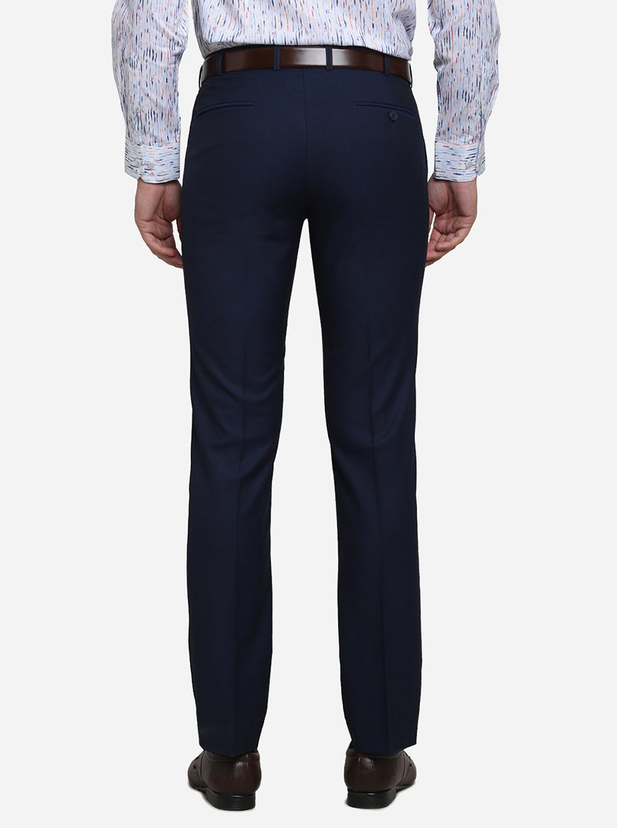 Navy Blue Solid Slim Fit Formal Trouser | Metal